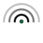 Wi‑Fi symbol with three black arcs radiating from a small green dot at the bottom, indicating wireless connectivity.