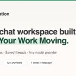 Web page header: 'Chat workspace built for Your Work Moving' with a notes line and small badges for '12+ providers' and '1 credit / message'