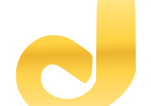Gold gradient stylized lowercase 'd' logo on a transparent background on a neutral surface