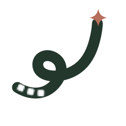 Dark green curved magic wand with a pink star at the tip.