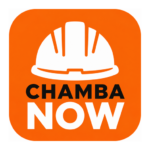 Chamba Now logo: orange rounded-square background with a white construction helmet and bold 'CHAMBA NOW' text.