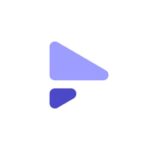 Abstract logo with two rounded right-pointing triangles in light and dark purple.
