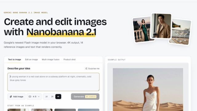 Hero banner for Nanobanana 2.1: 'Create and edit images with Nanobanana 2.1' with three Polaroid-style photos on the right.