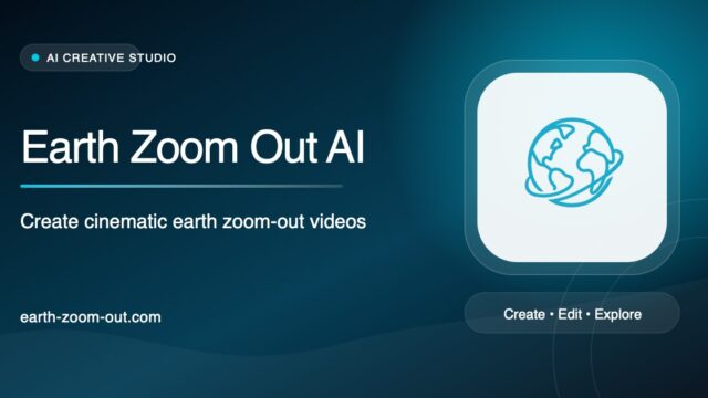 Hero banner for Earth Zoom Out AI with a globe icon on the right and the tagline 'Create cinematic earth zoom-out videos' on a blue gradient background.