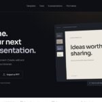 Hero banner for PPT Online homepage: dark layout with bold headline and left-aligned text, plus a tilted slide deck preview on the right and action buttons: 'Create presentation' and 'Import a PPT'.
