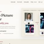 Hero section announcing 'AI Profile Picture Generator' with left-side text and right-side mockup of profile avatars panel.