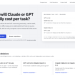 Hero section with the headline 'What will Claude or GPT actually cost per task?' and a descriptive paragraph, plus two CTA buttons and a floating cost-compare card on the right.
