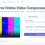 VidSmaller homepage showing a video compressor UI with a colorful video preview on the left and compression options on the right.